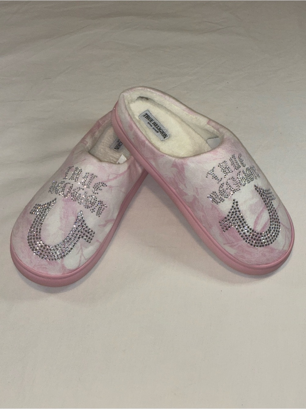True Religion Pink Jeweled Slide Slippers